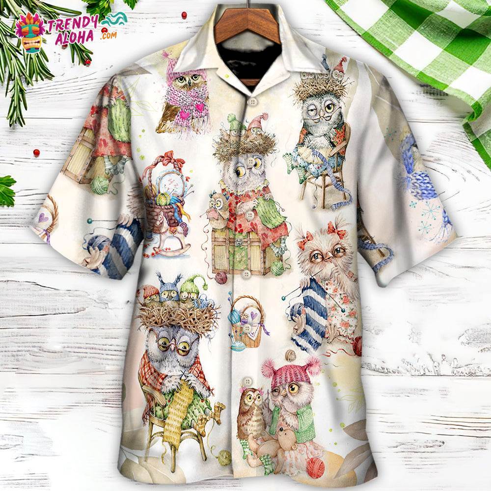 Owl Knitting Is Happy Place Hawaiian Shirt – Trendy Aloha