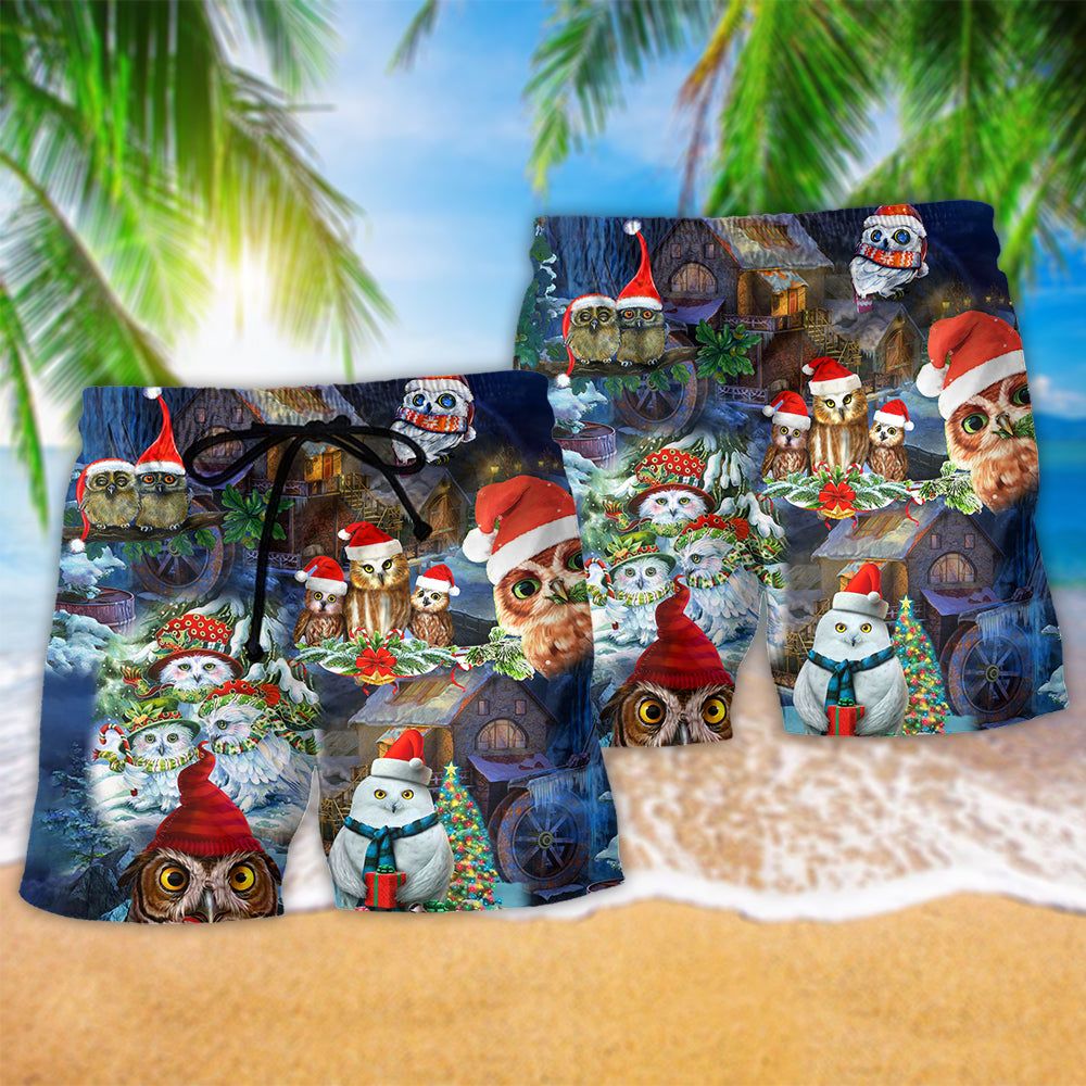 Owl Love Christmas Happy So Cute So Cool Trendy Aloha Hawaiian Beach Shorts