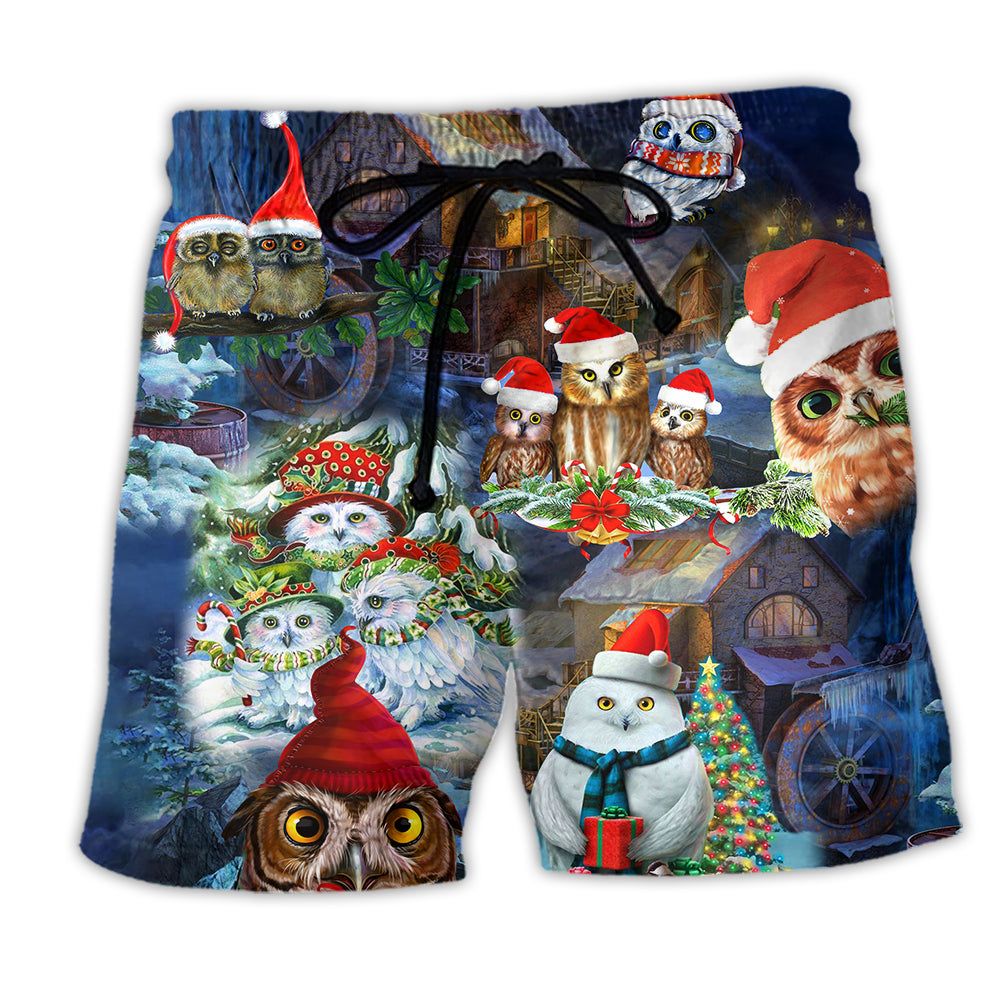 Owl Love Christmas Happy So Cute So Cool Trendy Aloha Hawaiian Beach Shorts Owl Love Christmas Happy So Cute So Cool Trendy Aloha Hawaiian Beach Shorts