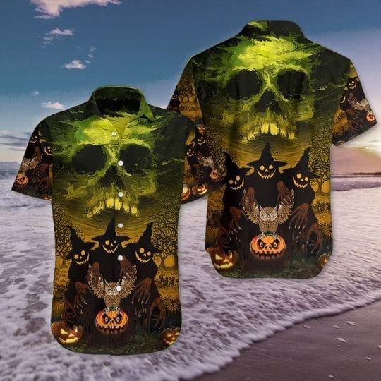 Owl Meets Pumpkin in this Halloween Hawaiian Shirt