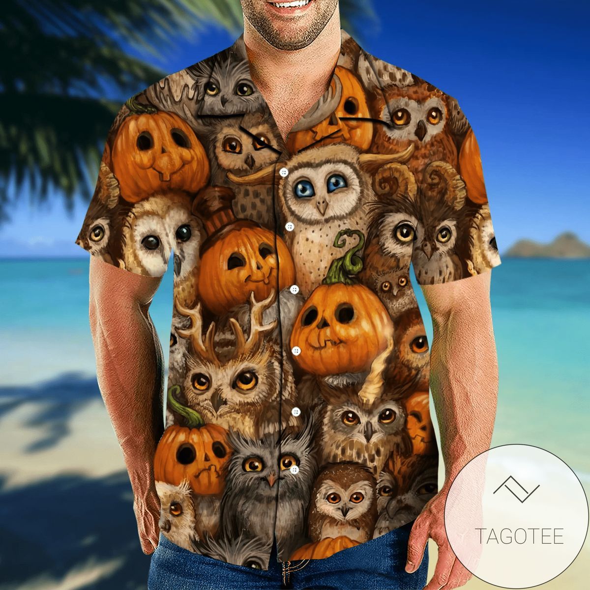 Owl Pumpkin Halloween Hawaiian Shirt Tropical Elegance Design Style