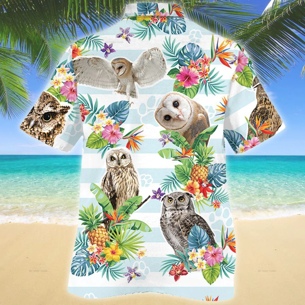 Owl Tropical Flower Trendy Hawaiian Shirt, Unisex Print Aloha Short Sleeve Casual Shirt Summer Gifts