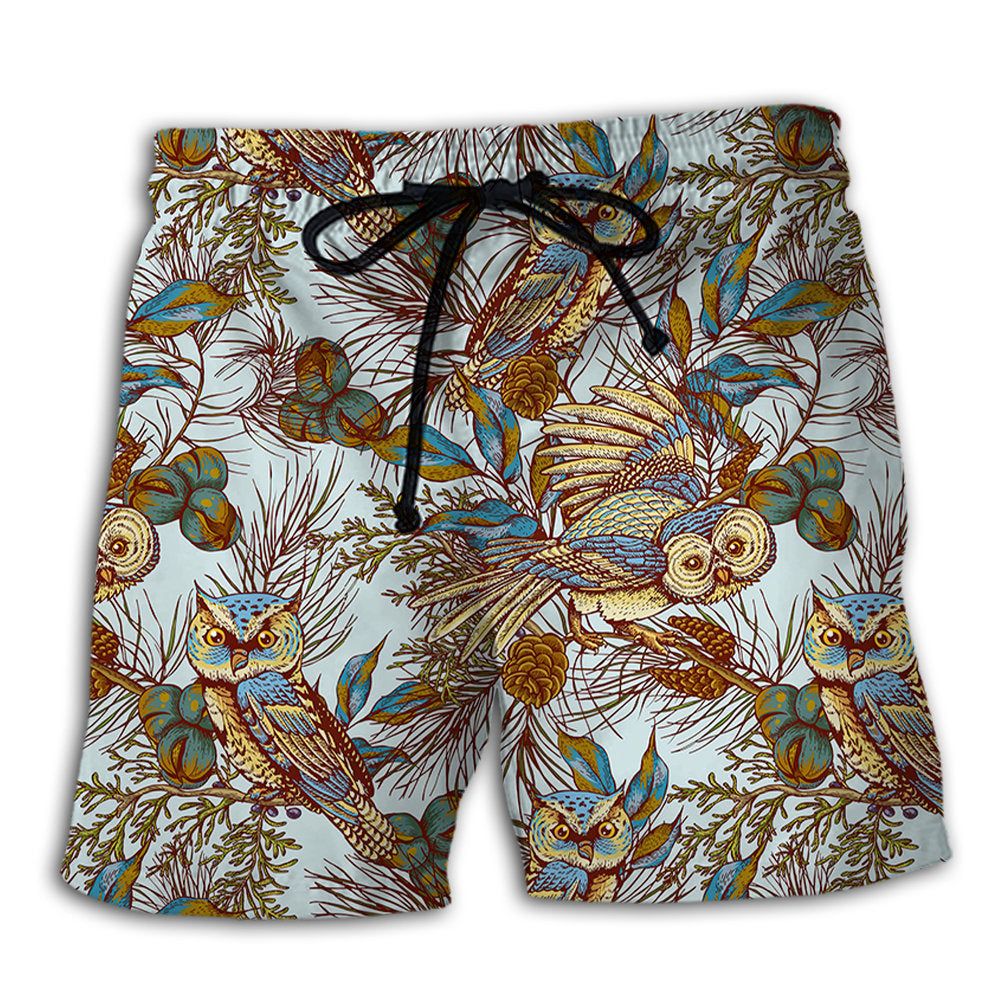 Owl Vintage Leaf Style Trendy Aloha Hawaiian Beach Shorts Owl Vintage Leaf Style Trendy Aloha Hawaiian Beach Shorts