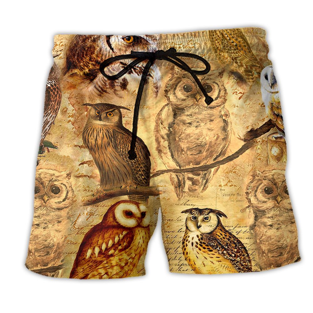 Owl Vintage Wise So Beautiful Trendy Aloha Hawaiian Beach Shorts Owl Vintage Wise So Beautiful Trendy Aloha Hawaiian Beach Shorts