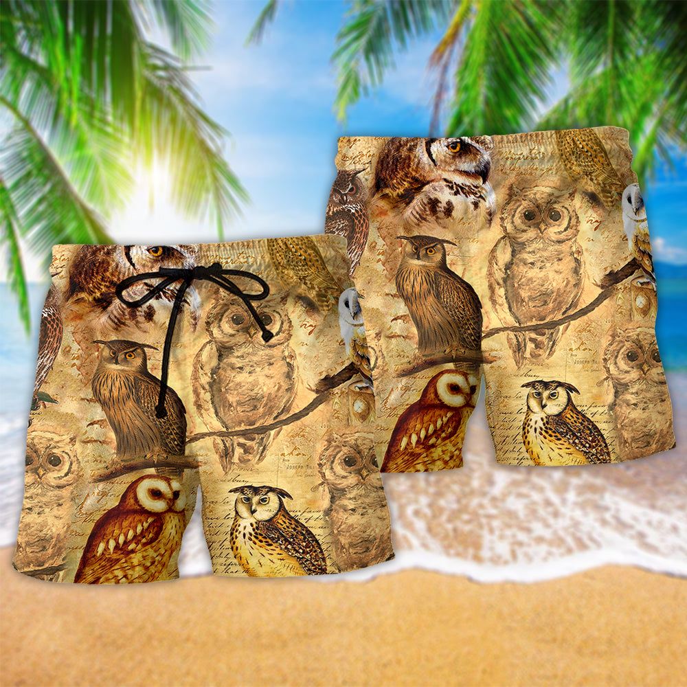 Owl Vintage Wise So Beautiful Trendy Aloha Hawaiian Beach Shorts