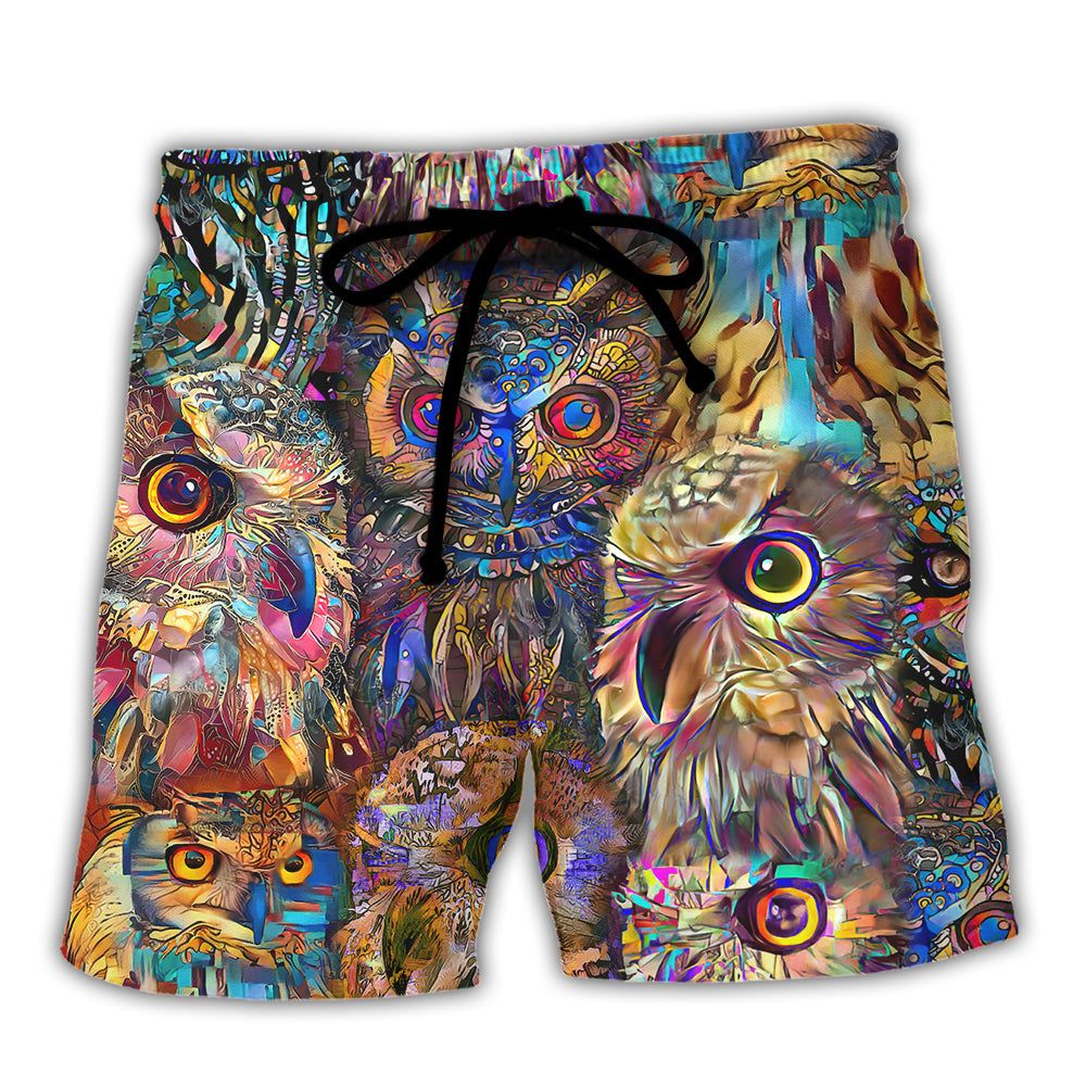 Owl Wild Animal Neon Colorful Trendy Aloha Hawaiian Beach Shorts Owl Wild Animal Neon Colorful Trendy Aloha Hawaiian Beach Shorts