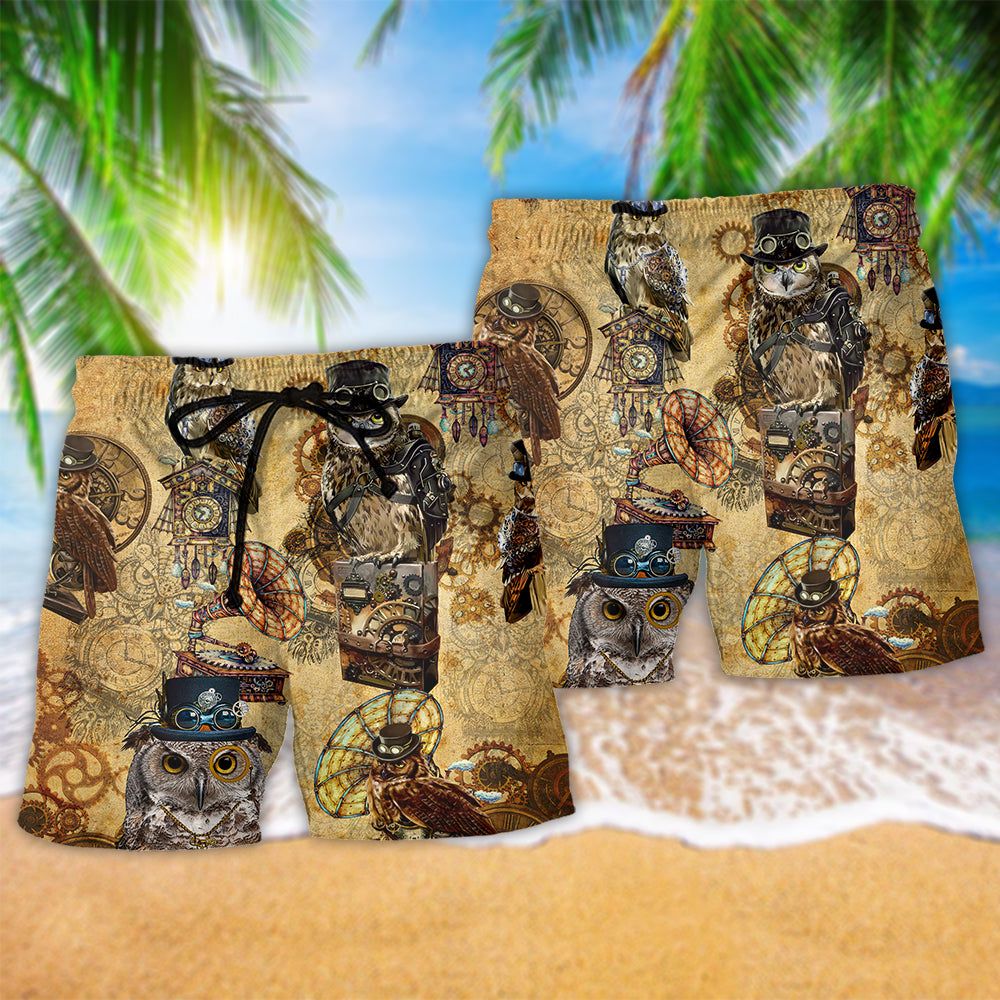 Owl Wisdom Vintage Serious Trendy Aloha Hawaiian Beach Shorts