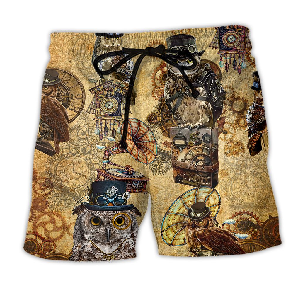 Owl Wisdom Vintage Serious Trendy Aloha Hawaiian Beach Shorts Owl Wisdom Vintage Serious Trendy Aloha Hawaiian Beach Shorts