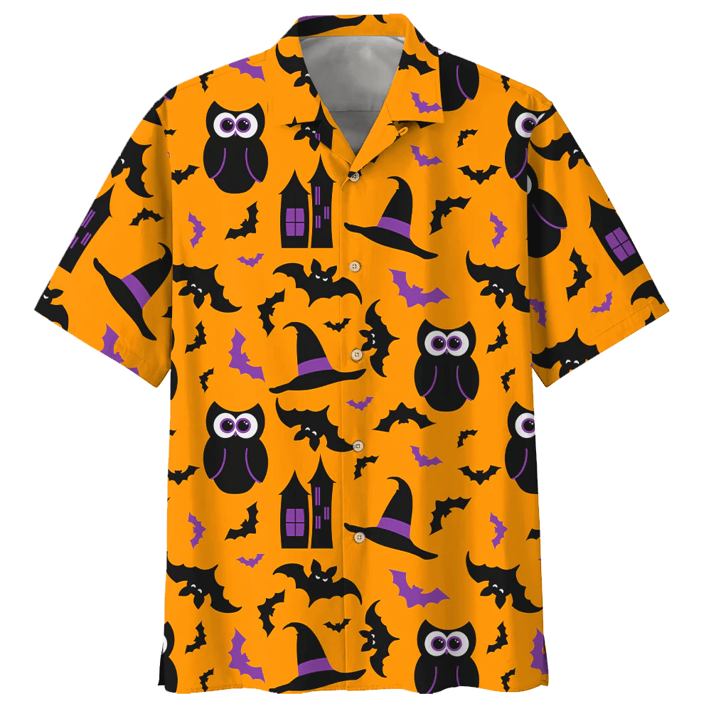 Owl with Orange Halloween Pattern on Hawaiian Shirt
