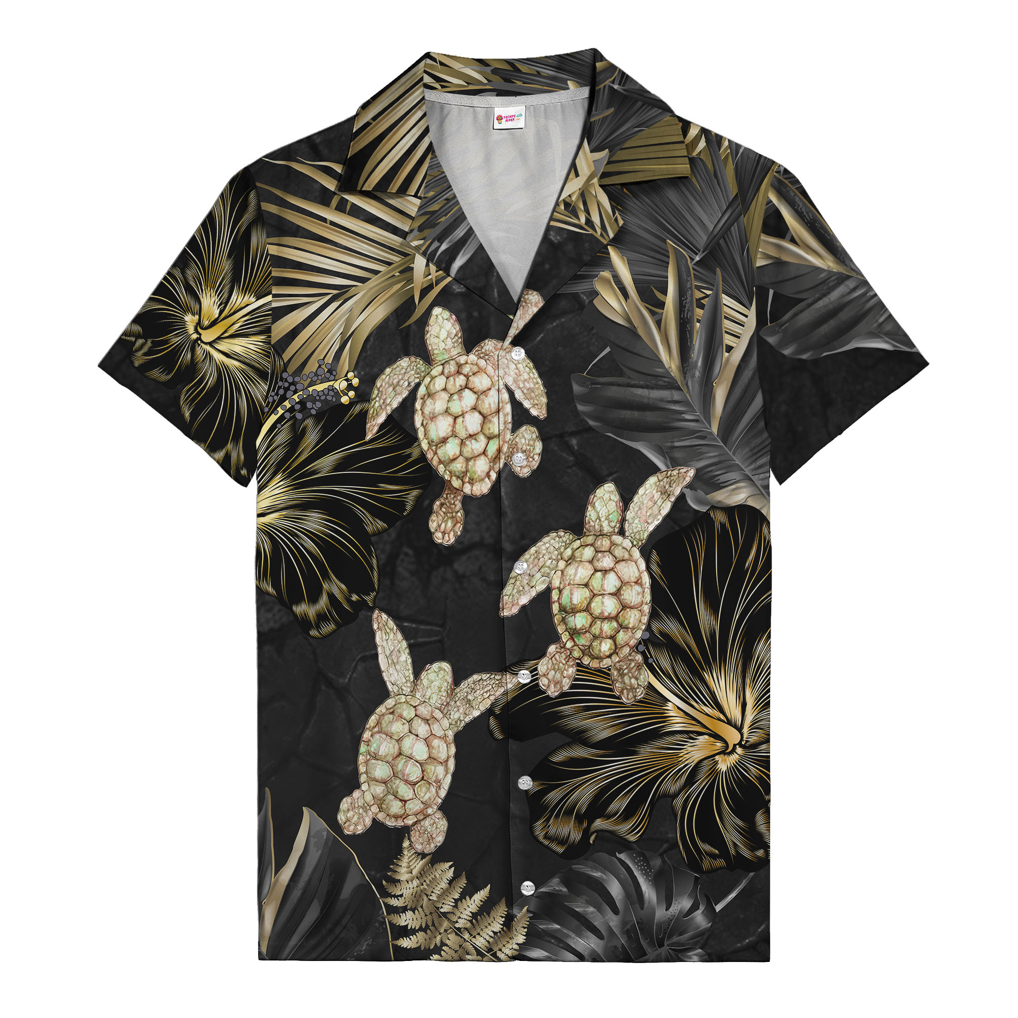 golden hibiscus & sea turtle hawaiian shirt all over print aloha shirt