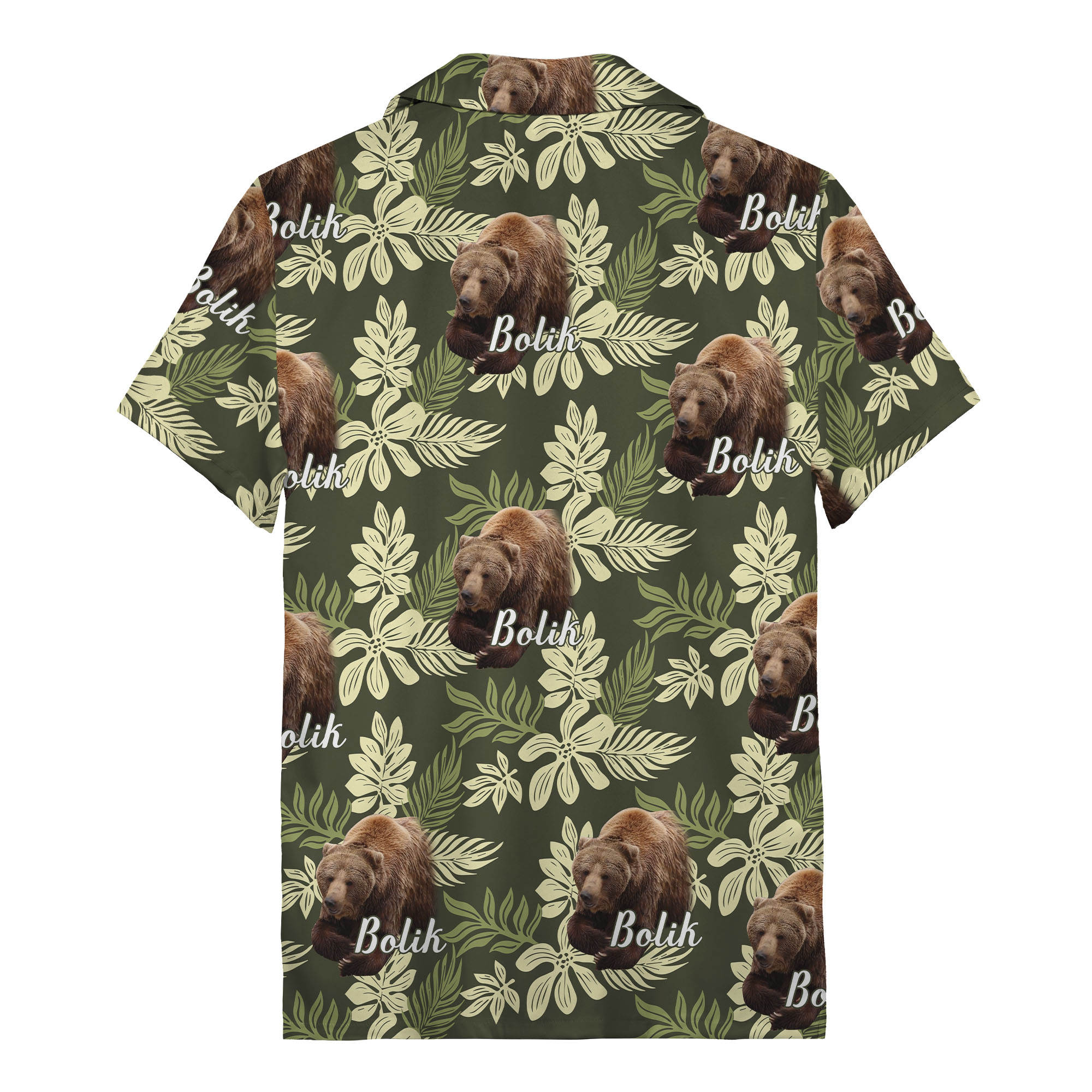 bear-silhouette-tropical-floral-custom-name-mens-v-hws-back bear silhouette & tropical floral custom name men's hawaiian camp shirt hawaiian shirt