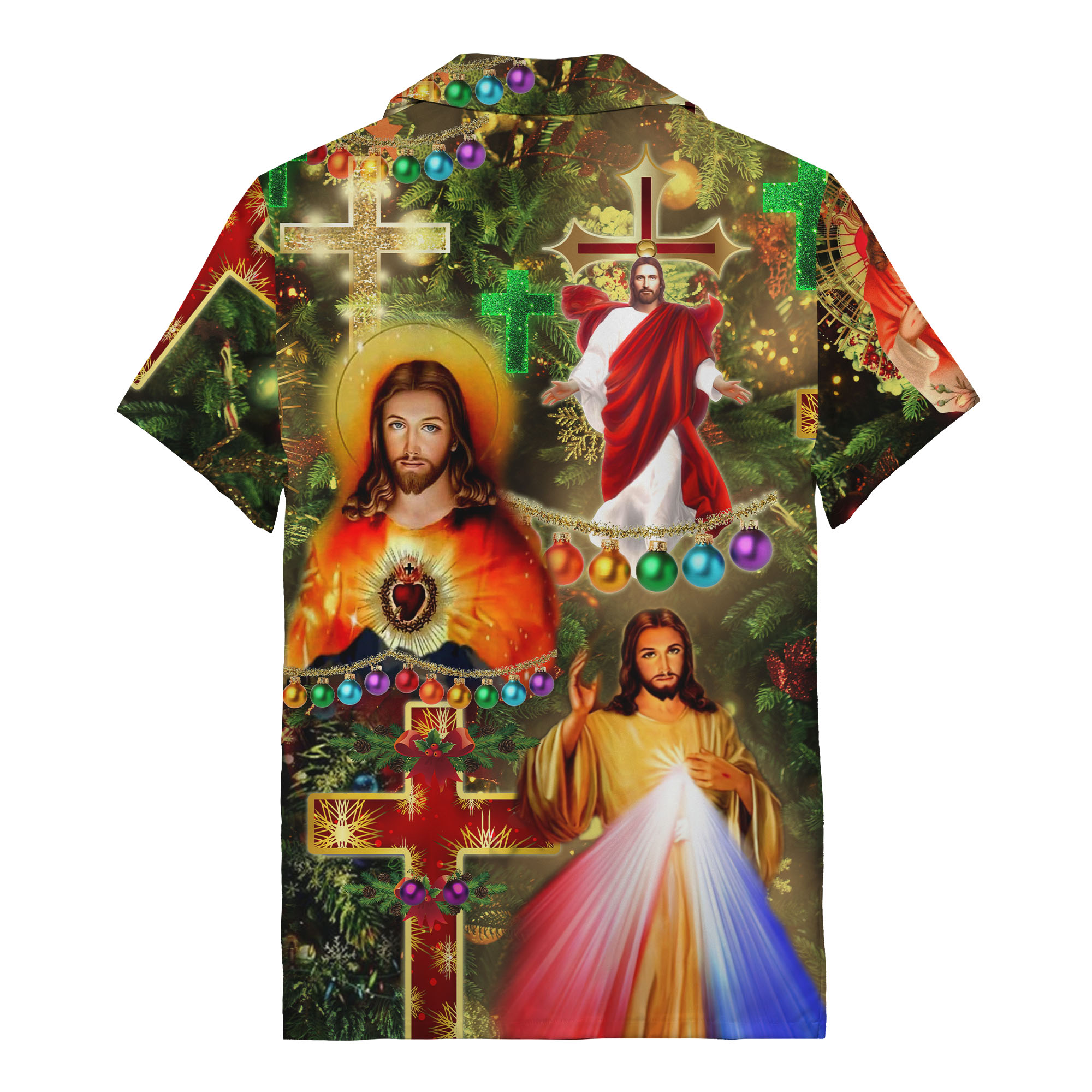 jesus-christ-halo-christmas-crosses-ornaments-v-hws-back jesus christ halo & christmas crosses ornaments hawaiian shirt for women