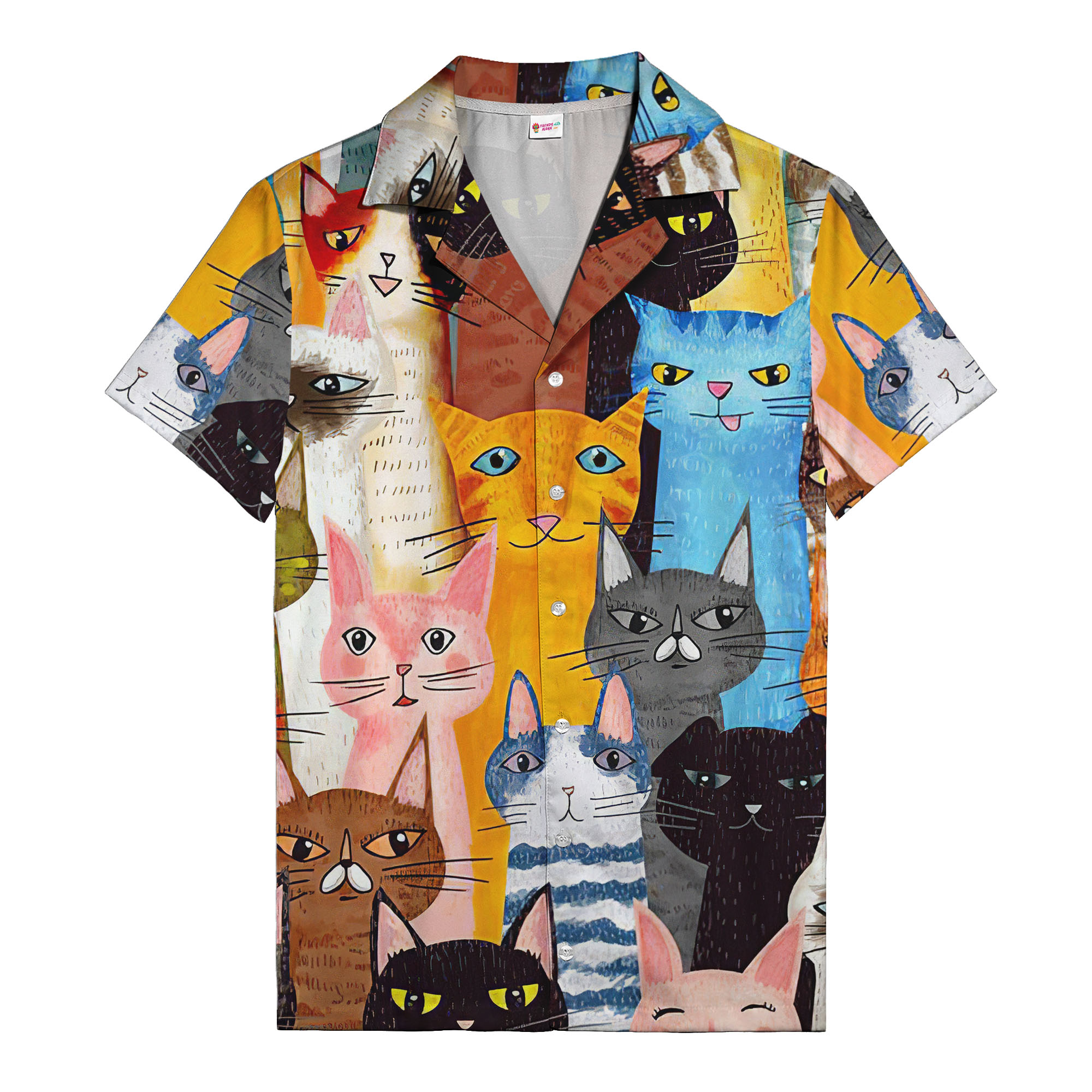 whiskered cat faces & playful whiskers all-over hawaiian shirt aloha button down shirt