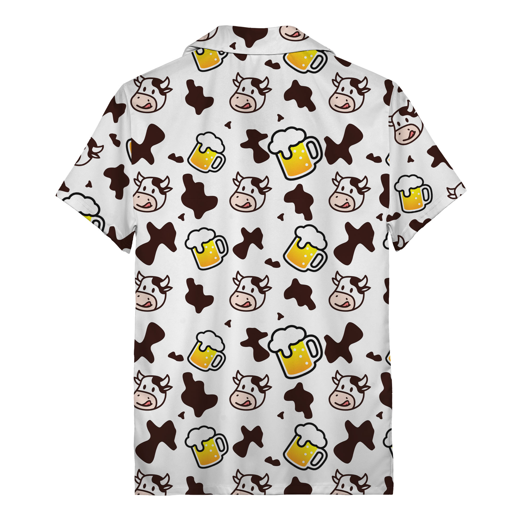 cartoon cow & beer mug repeat pattern men's hawaiian camp shirt hawaiian shirt