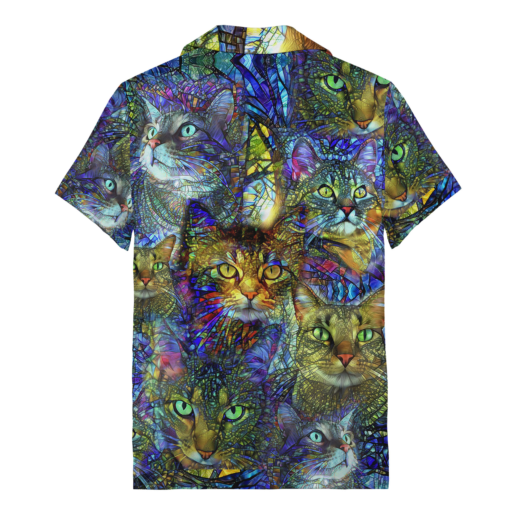 stained-glass-mosaic-cats-jewel-tone-panels-v-hws-back stained glass mosaic cats & jewel tone panels hawaiian shirt for men