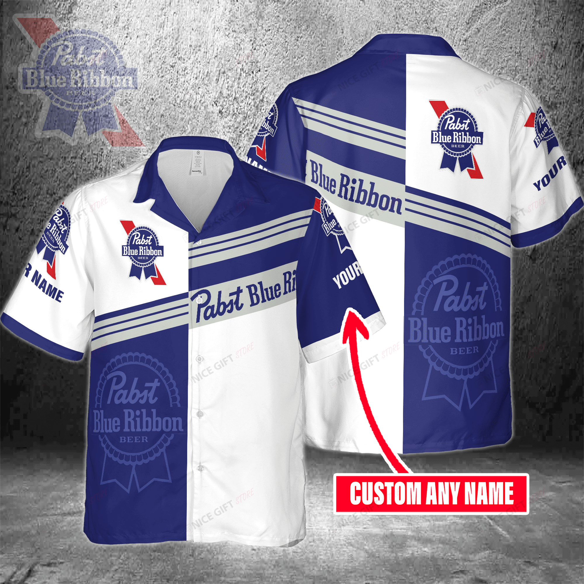 Pabst Blue Ribbon Hawaiian Shirt With Name Print