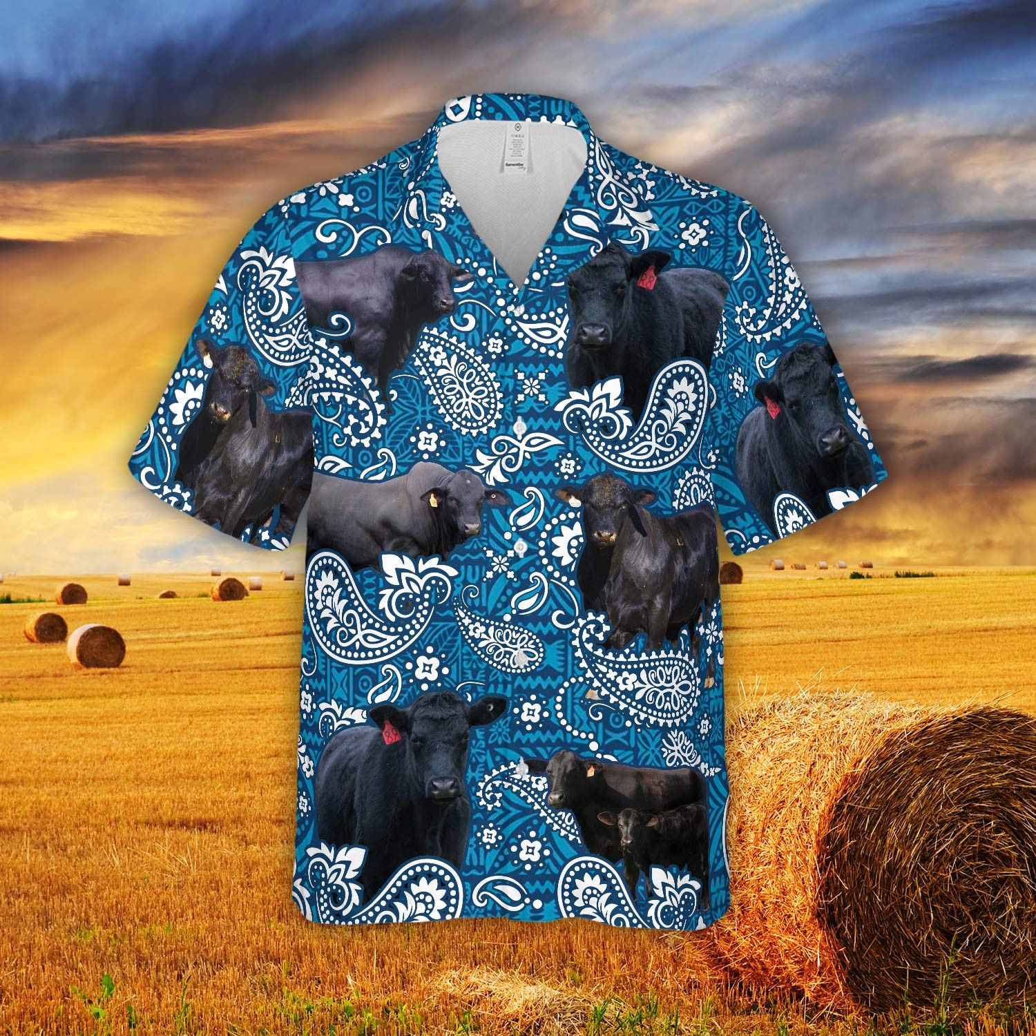 Paisley Pattern Black Angus All Over Printed 3D Hawaiian Shirt