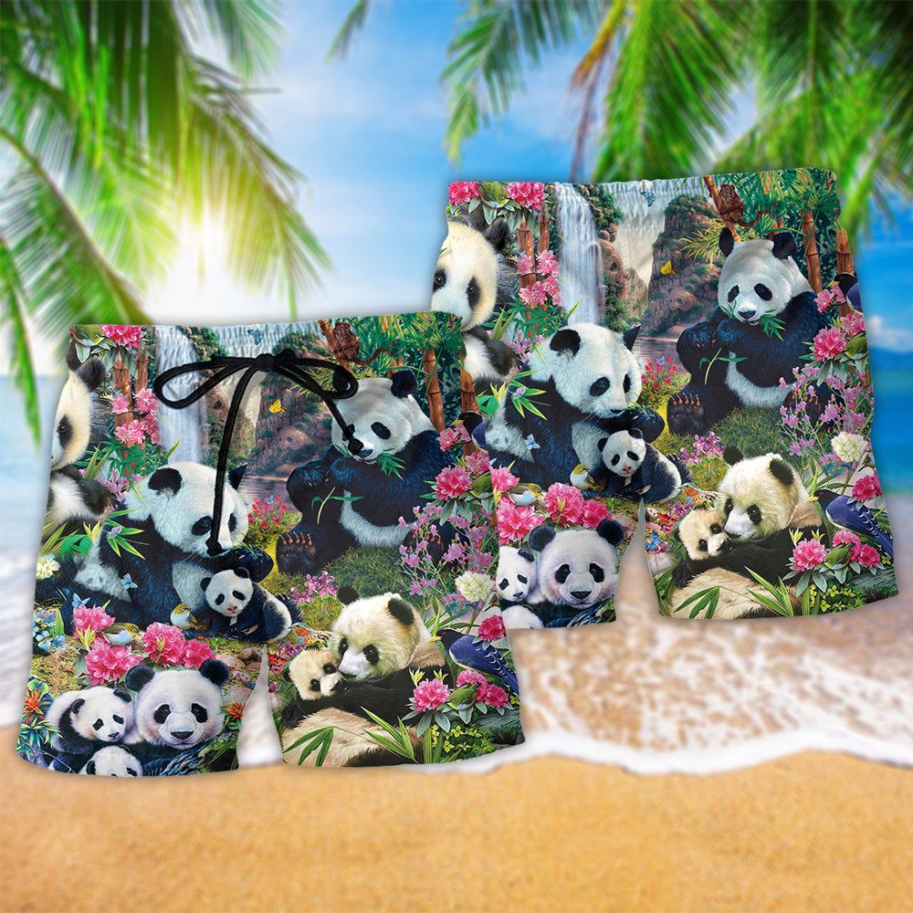 Panda Keep Calm And Hug A Panda Flower Trendy Aloha Hawaiian Beach Shorts
