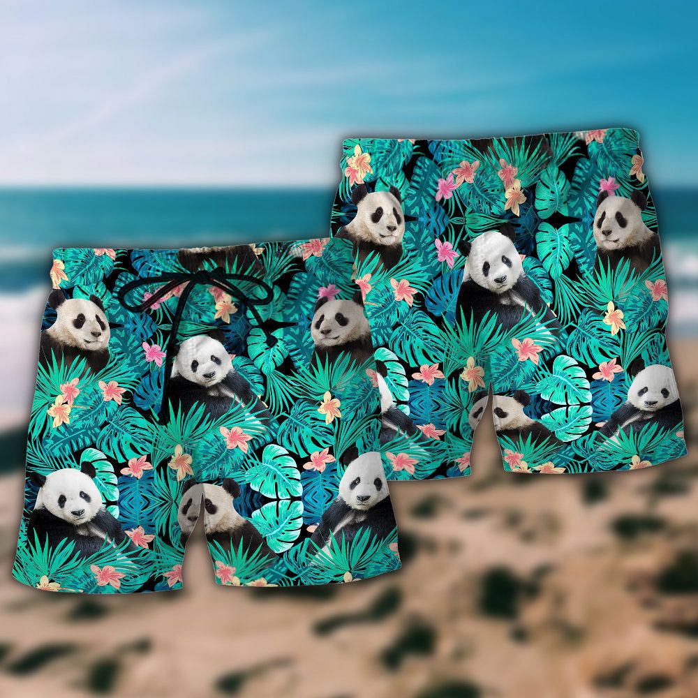 Panda Tropical Summer Floral Trendy Aloha Hawaiian Beach Shorts