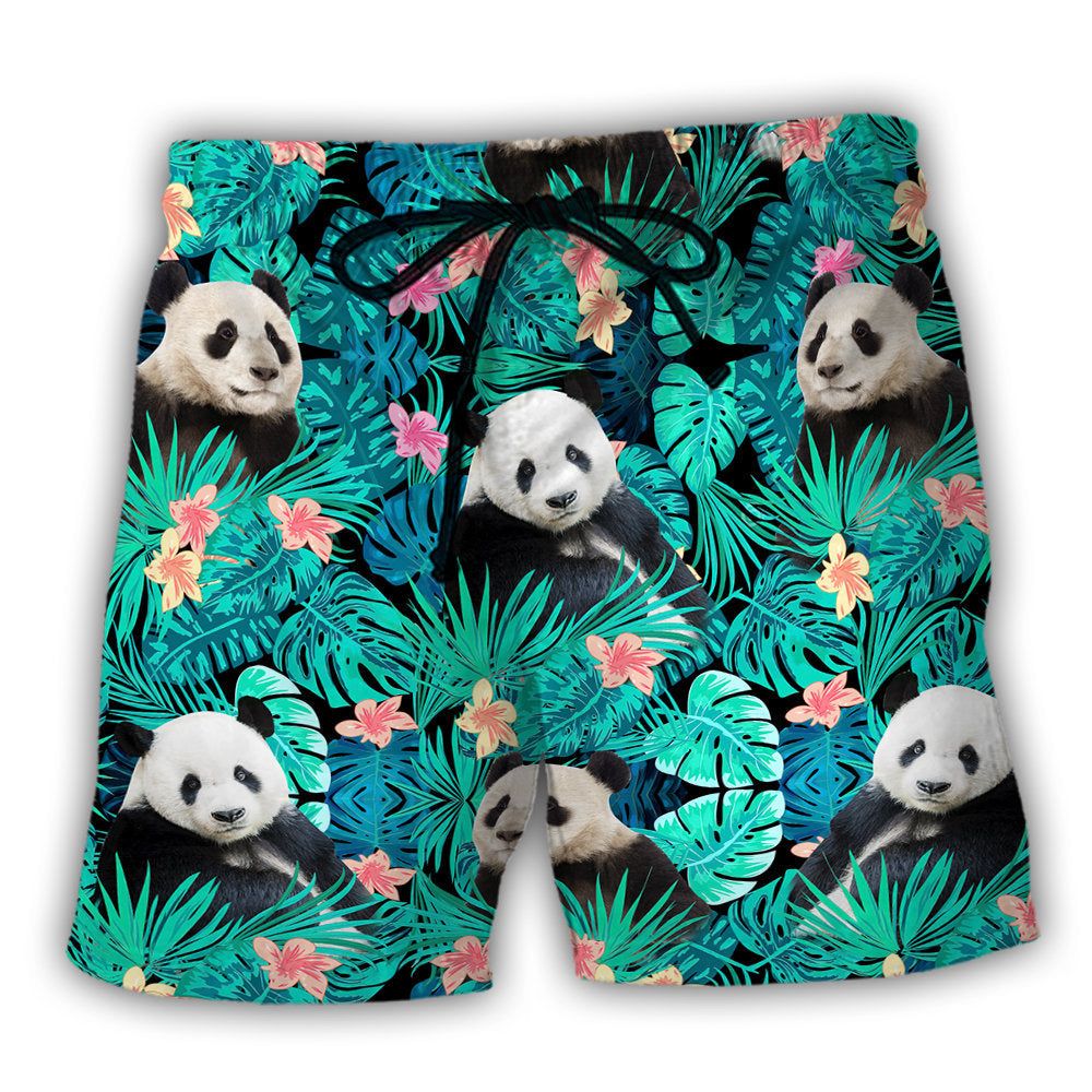 Panda Tropical Summer Floral Trendy Aloha Hawaiian Beach Shorts Panda Tropical Summer Floral Trendy Aloha Hawaiian Beach Shorts