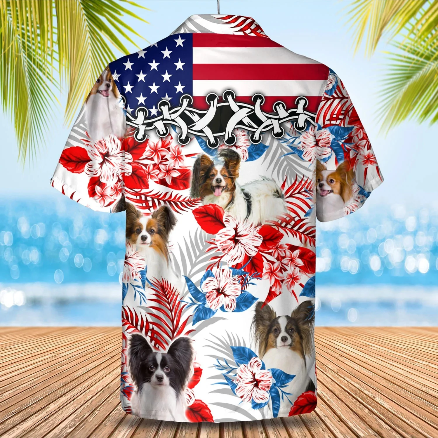 Papillon Flower American Flag Trendy Hawaiian Shirt, Summer Aloha Shirt, Men Trendy Hawaiian Shirt, Gift For Summer
