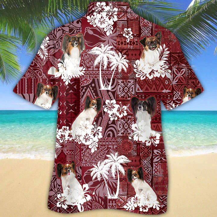 Papillon Red Trendy Hawaiian Shirt, Gift For Dog Lover Shirts, Men’s Trendy Hawaiian Shirt, Summer Hawaiian Aloha Shirt