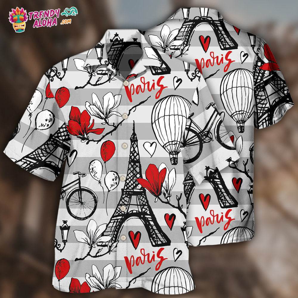 Hawaiian Shirt Visesunny Men's - Paris Eiffel Tower Short Sleeve Button Down Aloha Shirt 149975