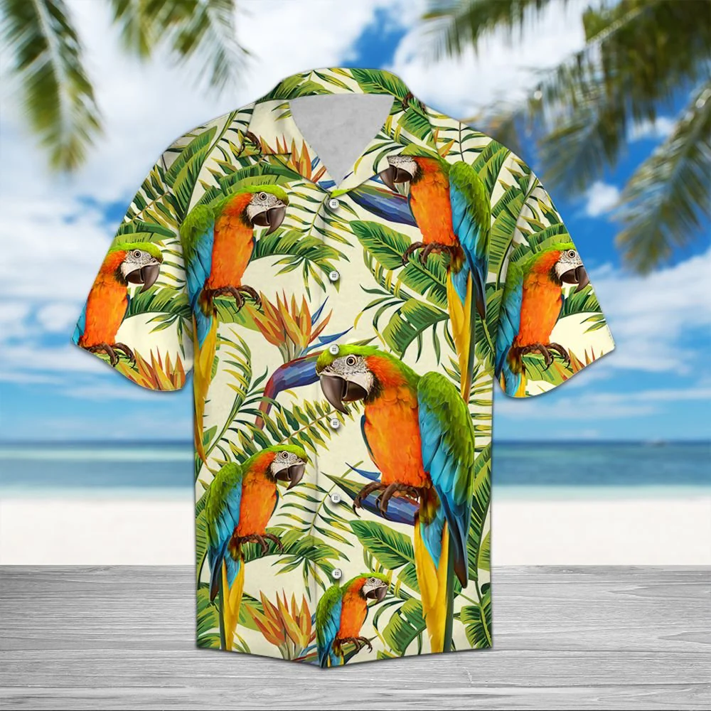 Parrot Among Bananas and Palms Hawaiian Shirt
