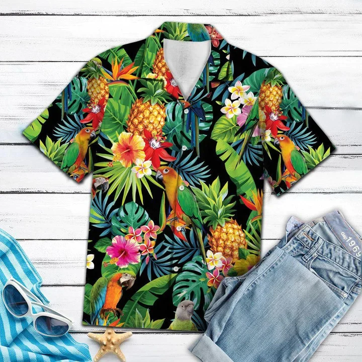 Parrot Bird Species Pineapple Design Trendy Hawaiian Shirt