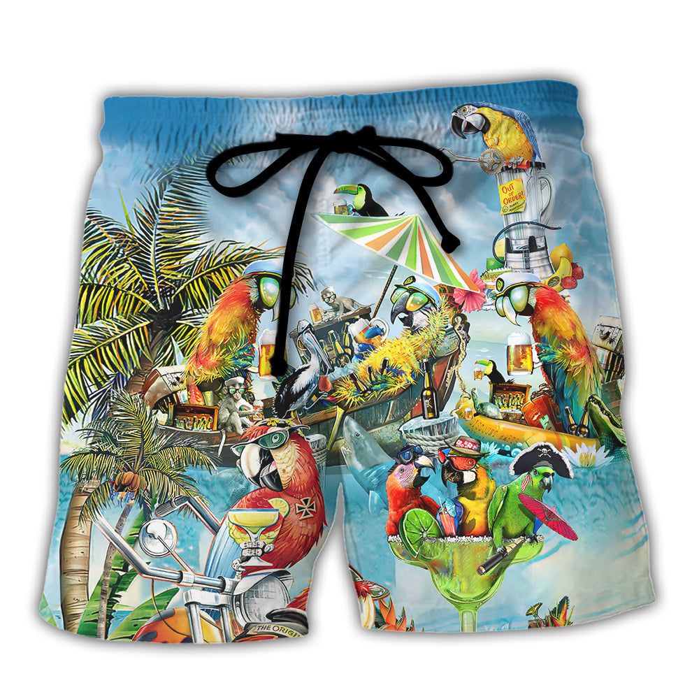 Parrot Cocktail Tropical Vibes Trendy Aloha Hawaiian Beach Shorts Parrot Cocktail Tropical Vibes Trendy Aloha Hawaiian Beach Shorts
