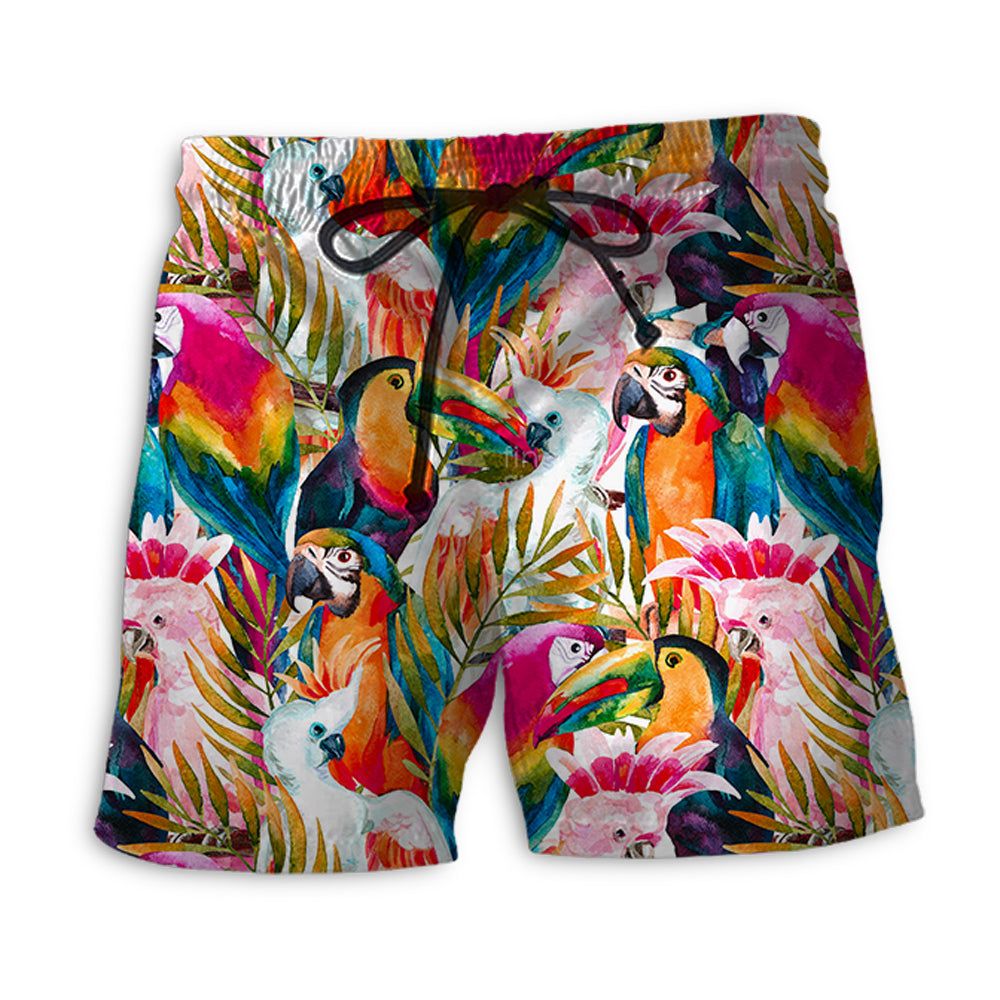 Parrot Colorful Tropical Leaf Trendy Aloha Hawaiian Beach Shorts Parrot Colorful Tropical Leaf Trendy Aloha Hawaiian Beach Shorts