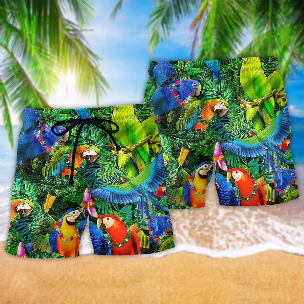 Parrot Couple Love Happiness Trendy Aloha Hawaiian Beach Shorts