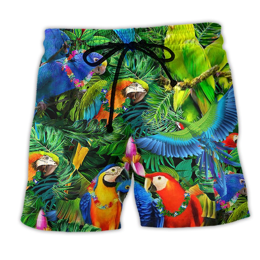 Parrot Couple Love Happiness Trendy Aloha Hawaiian Beach Shorts Parrot Couple Love Happiness Trendy Aloha Hawaiian Beach Shorts
