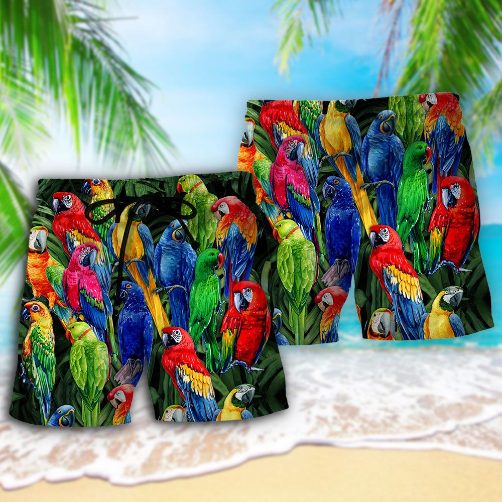 Parrot Family Colorful Tropical Trendy Aloha Hawaiian Beach Shorts