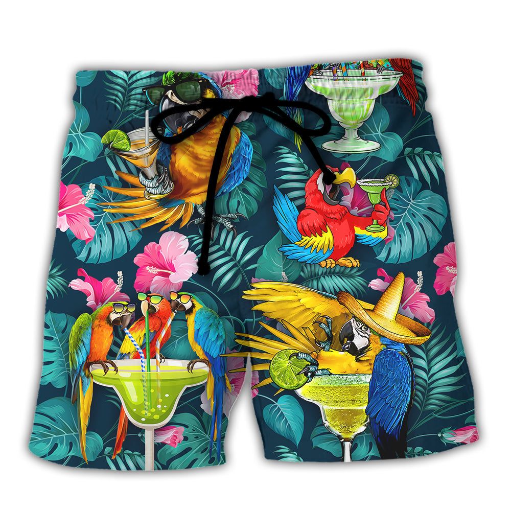 Parrot Funny Drinking Cocktails The Beach Is My Happy Place Tropical Style Trendy Aloha Hawaiian Beach Shorts Parrot Funny Drinking Cocktails The Beach Is My Happy Place Tropical Style Trendy Aloha Hawaiian Beach Shorts