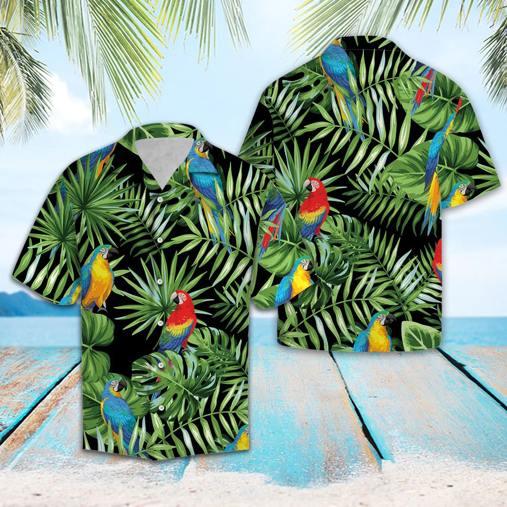 Parrot Green Tropical Trendy Hawaiian Shirt, Parrot Lover Trendy Hawaiian Shirt For