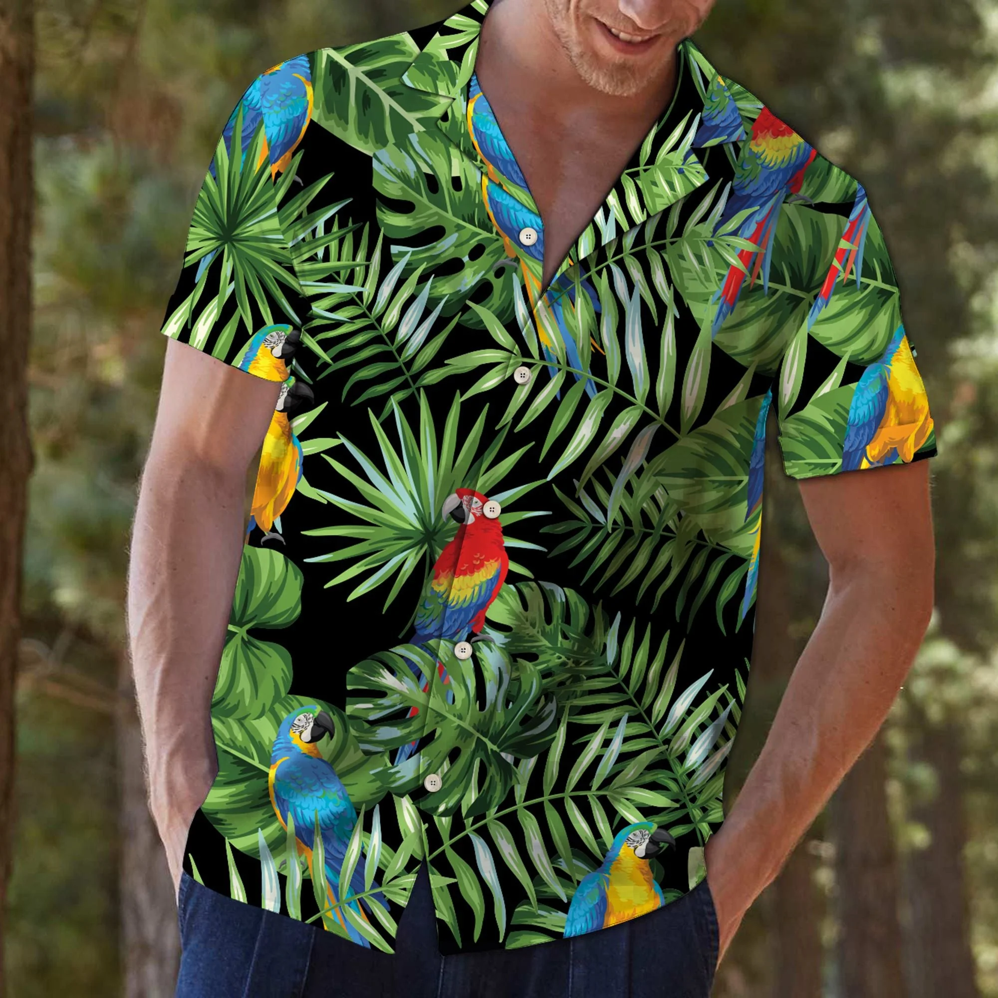 Parrot Green Tropical Trendy Hawaiian Shirt, Parrot Lover Trendy Hawaiian Shirt For