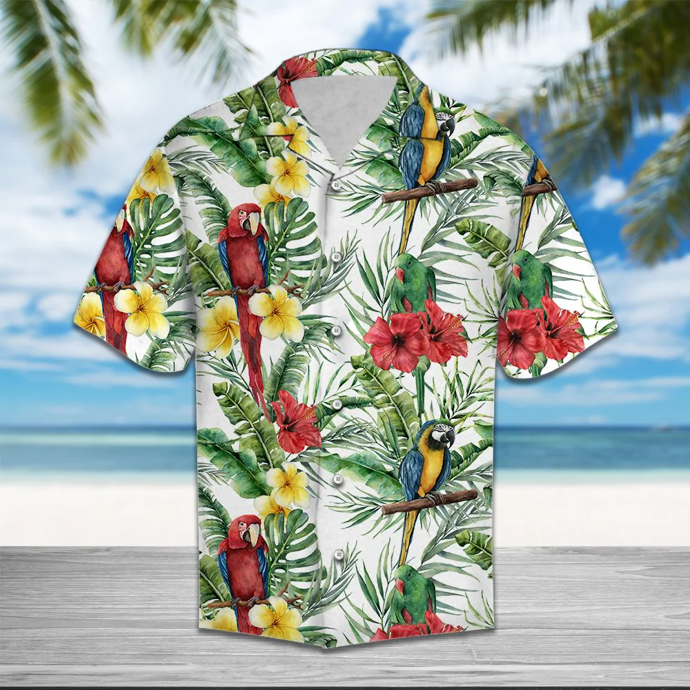 Parrot Hibiscus Flowers Tropical Trendy Hawaiian Shirt, Parrot Lover Trendy Hawaiian Shirt For