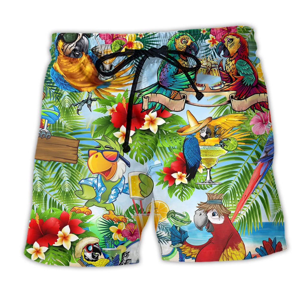 Parrot Love Life Tropical Floral Trendy Aloha Hawaiian Beach Shorts Parrot Love Life Tropical Floral Trendy Aloha Hawaiian Beach Shorts