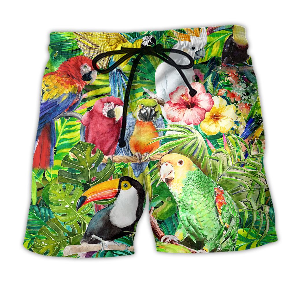 Parrot Lovely Life Tropical Floral Trendy Aloha Hawaiian Beach Shorts Parrot Lovely Life Tropical Floral Trendy Aloha Hawaiian Beach Shorts