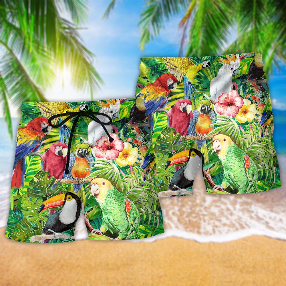 Parrot Lovely Life Tropical Floral Trendy Aloha Hawaiian Beach Shorts