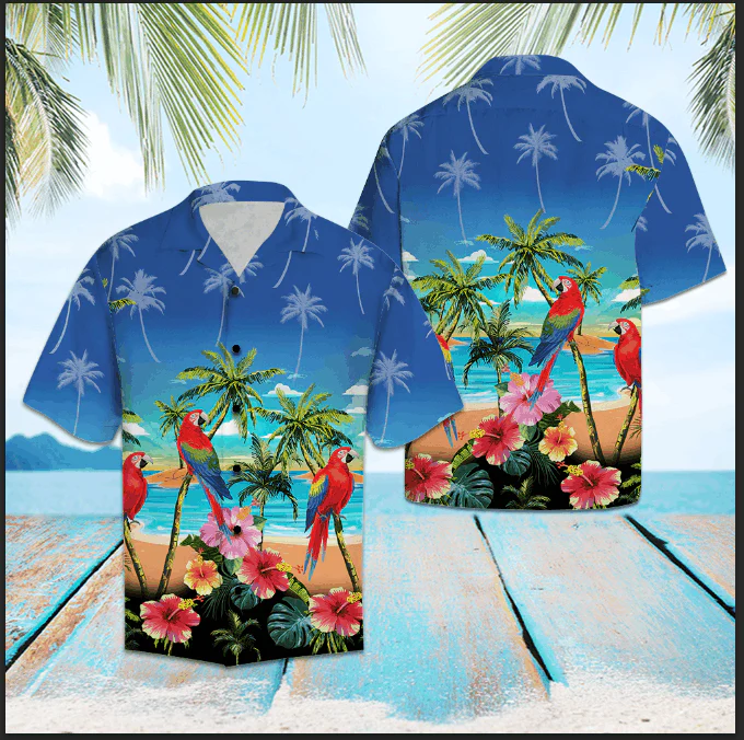Parrot Ocean Palm Tree Trendy Hawaiian Shirt, Parrot Lover Trendy Hawaiian Shirt For