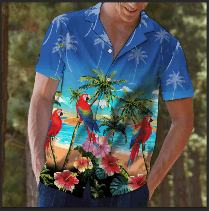 Parrot Ocean Palm Tree Trendy Hawaiian Shirt, Parrot Lover Trendy Hawaiian Shirt For