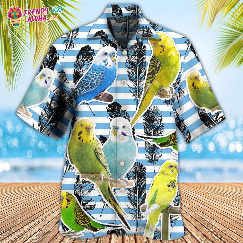 Parrot Parakeet Blue And White Stripe Hawaiian Shirt – Trendy Aloha