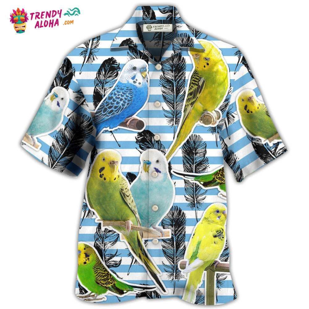 Parrot Parakeet Blue And White Stripe Hawaiian Shirt – Trendy Aloha