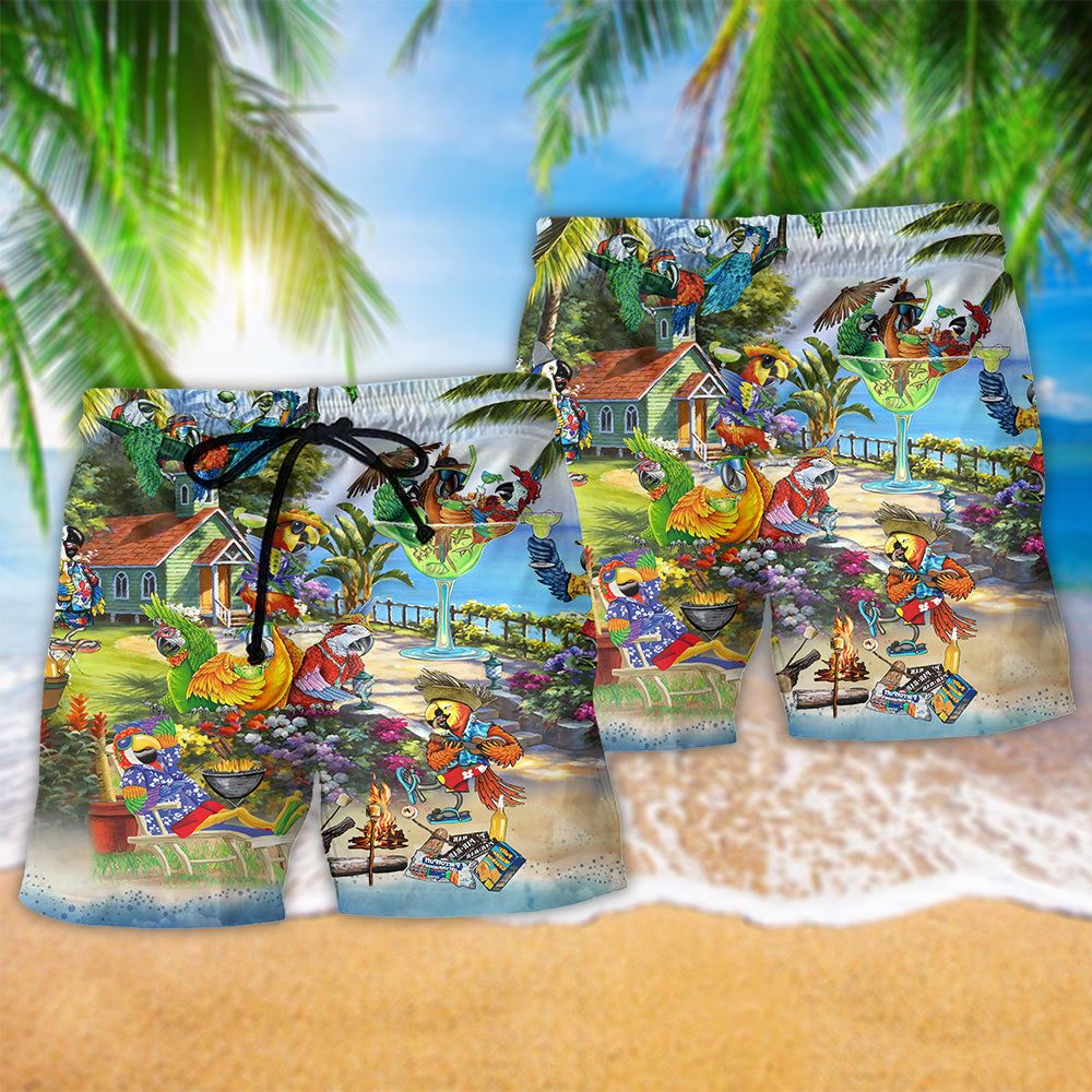 Parrot Party Tropical Summer Beach Trendy Aloha Hawaiian Beach Shorts