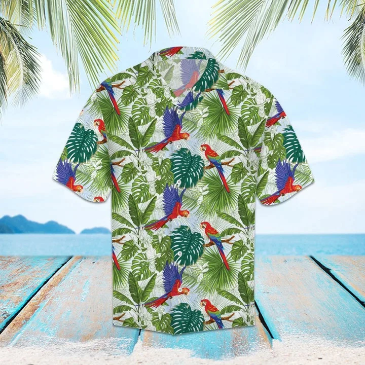 Parrot Perched On Tropical Branches Trendy Hawaiian Shirt