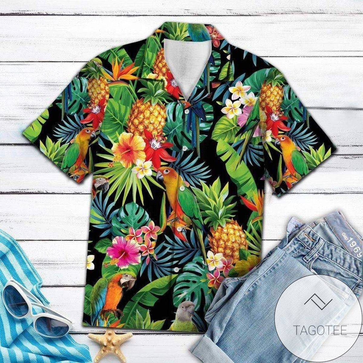 Parrot Pineapple Fusion On A Lively Tropical Hawaiian Shirt Design