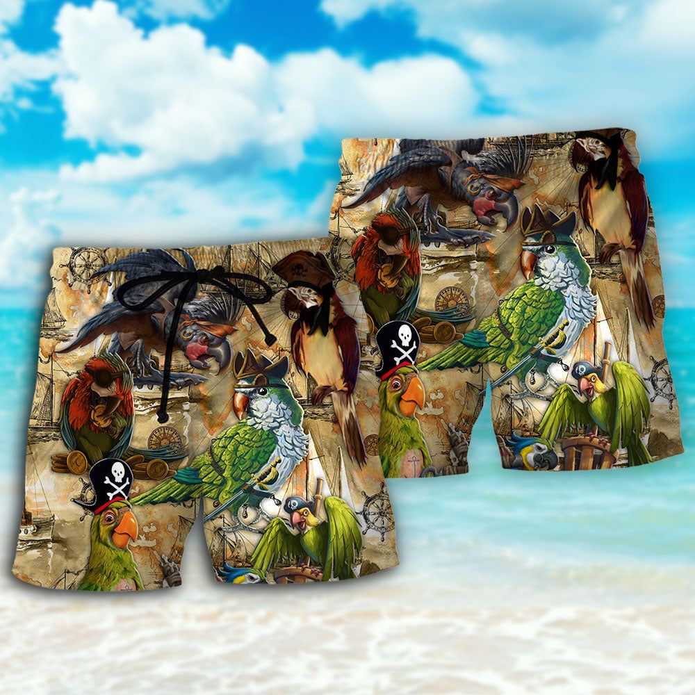 Parrot Pirates Life Vintage Trendy Aloha Hawaiian Beach Shorts