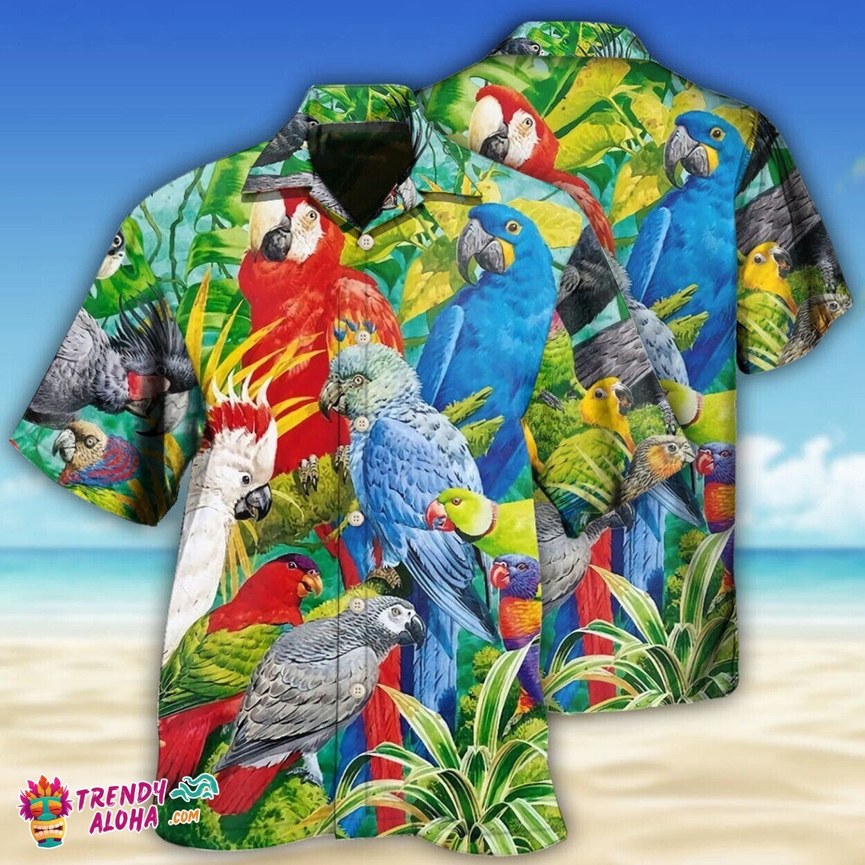 Parrot Print Tropical Style Hawaiian Summer Casual Shirt Unisex